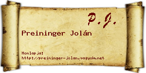 Preininger Jolán névjegykártya